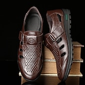 voordelige Jurk sandalen-Bruine, ademende sandalen met gesloten neus van imitatieleer voor heren – casual instapschoenen met uitsparingen voor zomerse wandelingen, dagelijks gebruik en buitenactiviteiten