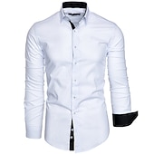 cheap Men's Dress Shirts-Men's Dress Shirt Collared Shirt Button Up Shirt Plain Wedding Valentine's Day Black White Red Navy Blue Long Sleeve Collar Summer Spring Clothing Apparel Patchwork