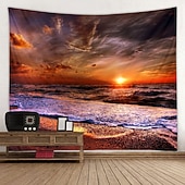 お買い得  オーシャンビーチのタペストリー-壁のタペストリーアートの装飾毛布カーテンピクニックテーブルクロスぶら下げ家の寝室のリビングルーム寮の装飾風景ビーチ海海波日の出日没バラ色の雲