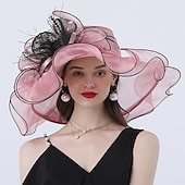 voordelige Feesthoeden-Tulle Hoed Mode Vintage Stijl Elegant Luxe Organza Hoeden Hoofdbedekking met Strikbloem Trim 1 PC Bruiloft Paardenrace Melbourne Cup Dames Dag Hoofddoek om indruk te maken Race Dag Jurk 2025
