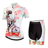 Χαμηλού Κόστους Γυναικεία σετ ρούχων-Γυναικεία Φανέλα και σορτς ποδηλασίας Κοντομάνικο Ποδηλασία Βουνού Ποδηλασία Δρόμου Καλοκαίρι Άνοιξη Θαλασσί Κίτρινο Ανθισμένο Ροζ Με Μοτίβο Άνθινο / Βοτανικό Λουλούδι Αστείος Ποδήλατο