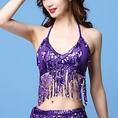 cheap Belly Dancewear-Belly Dance Top Tassel Paillette Sequins Women&#039;s Performance Polyester