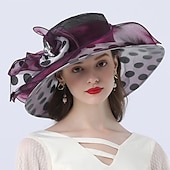 cheap Party Hats-Hats Headwear Tulle Organza Bucket Hat Straw Hat Sun Hat Wedding Outdoor Melbourne Cup Fashion Vintage Style With Bowknot Flower Headpiece Headwear dress to impress Hats Race Day Dress