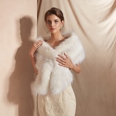 abordables Étole en fourrrure-châles de mariée beiges, enveloppes d&#039;hiver en fausse fourrure, enveloppes de soirée de mariage d&#039;automne pour femmes avec une couleur pure pour une robe de mariée formelle pour impressionner 2025