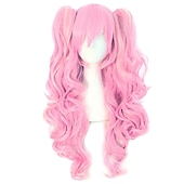 abordables Perruques de fête-Perruque queue de cheval Perruque rose cosplay Perruque synthétique bouclée vagues corporelles perruque asymétrique longue cheveux synthétiques roses de 30 pouces Perruques d&#039;Halloween pour femmes