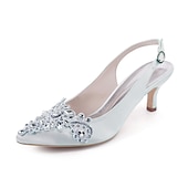 お買い得  フォーマル-女性用クリスタル装飾付きベージュスリングバックヒール - エレガントなウェディングシューズとイブニングシューズ