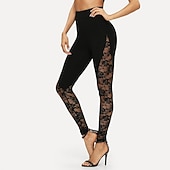 cheap Plain Leggings-Women&#039;s Tights Leggings Jeggings Sexy Full Length Mid Waist Solid Colored Patchwork Stylish Stretchy Black Spring &amp;  Fall Slim