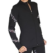cheap Figure Skating Jackets &amp; Vests-Figure Skating Fleece Jacket Women&#039;s Girls&#039; Ice Skating Jacket Outfits Top Black Spandex High Elasticity Training Competition Skating Wear Handmade Crystal / Rhinestone Long Sleeve Ice Skating Figure