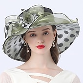 cheap Party Hats-Hats Headwear Tulle Organza Bucket Hat Straw Hat Sun Hat Wedding Outdoor Melbourne Cup Fashion Vintage Style With Bowknot Flower Headpiece Headwear dress to impress Hats Race Day Dress