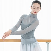 preiswerte Ballettbekleidung-Atmungsaktives Balletttop Split Joint Damen Training Performance Langarm Tüll