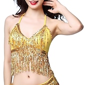 cheap Belly Dancewear-Belly Dance Top Tassel Paillette Sequins Women&#039;s Performance Polyester