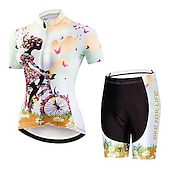Χαμηλού Κόστους Γυναικεία σετ ρούχων-Γυναικεία Φανέλα και σορτς ποδηλασίας Κοντομάνικο Ποδηλασία Βουνού Ποδηλασία Δρόμου Καλοκαίρι Άνοιξη Θαλασσί Κίτρινο Ανθισμένο Ροζ Με Μοτίβο Άνθινο / Βοτανικό Λουλούδι Αστείος Ποδήλατο