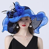 abordables Chapeaux de Fête-Chapeaux headwear chapeau en tulle organza chapeau seau chapeau en paille chapeau de soleil mariage plein air course de chevaux Ladies Day Melbourne Cup mode vintage avec nœud en fleurs headpiece