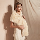 abordables Étole en fourrrure-châles de mariée beiges, enveloppes d&#039;hiver en fausse fourrure, enveloppes de soirée de mariage d&#039;automne pour femmes avec une couleur pure pour une robe de mariée formelle pour impressionner 2025