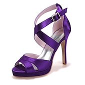 baratos Sandálias de salto-Sapatos de salto alto com tiras de cetim roxo para mulheres – sandálias de coquetel plataforma com fecho de fivela para festas noturnas e casamentos