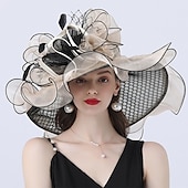 abordables Chapeaux de Fête-Chapeaux headwear chapeau en tulle organza chapeau seau chapeau en paille chapeau de soleil mariage plein air course de chevaux Ladies Day Melbourne Cup mode vintage avec nœud en fleurs headpiece
