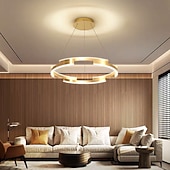 abordables Design Anneau et Rond-80 cm cercle pendentif lumière or lustre de luxe en aluminium anodisé LED moderne