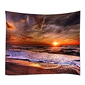 お買い得  オーシャンビーチのタペストリー-壁のタペストリーアートの装飾毛布カーテンピクニックテーブルクロスぶら下げ家の寝室のリビングルーム寮の装飾風景ビーチ海海波日の出日没バラ色の雲