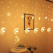 levne Ramadán dekorace světla-elegantní svatební hostina ramadán eid string lights - 12pcs moon &amp;amp; hvězda, 2,5m led záclonová lampa, svatba &amp;amp; festivalová dekorace, neonová lucerna pohádková světla pro svátek eid al-fitr