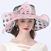 cheap Party Hats-Hats Headwear Tulle Organza Bucket Hat Straw Hat Sun Hat Wedding Outdoor Melbourne Cup Fashion Vintage Style With Bowknot Flower Headpiece Headwear dress to impress Hats Race Day Dress