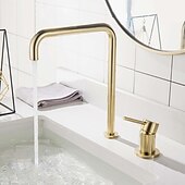 abordables Classiques-Robinet de lavabo de salle de bain, finition noir/chrome/or brossé/or rose répandu mitigeur de lavabo à deux trous mitigeur de lavabo robinet de salle de bain avec interrupteur chaud et froid