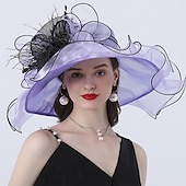 voordelige Feesthoeden-Tulle Hoed Mode Vintage Stijl Elegant Luxe Organza Hoeden Hoofdbedekking met Strikbloem Trim 1 PC Bruiloft Paardenrace Melbourne Cup Dames Dag Hoofddoek om indruk te maken Race Dag Jurk 2025