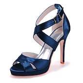 baratos Sandálias de salto-Sapatos de salto alto com tiras de cetim roxo para mulheres – sandálias de coquetel plataforma com fecho de fivela para festas noturnas e casamentos