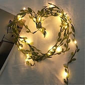 cheap Battery String Lights-Elegant Wedding Party Reception 5M 50LED Tiny Green Leaves Garland Fairy Lights - LED Copper Wire String Lights for Home Decor, Warm White (Battery Powered, Batteries Not Included)