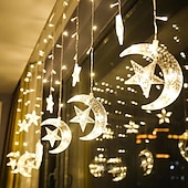 levne Ramadán dekorace světla-elegantní svatební hostina ramadán eid string lights - 12pcs moon &amp;amp; hvězda, 2,5m led záclonová lampa, svatba &amp;amp; festivalová dekorace, neonová lucerna pohádková světla pro svátek eid al-fitr