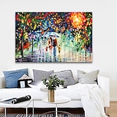 cheap Landscape Paintings-Oil Painting 100% Handmade Hand Painted Wall Art On Canvas A Family Of Four Holds An Umbrella Abstract Landscape Vintage Traditional Home Decoration Decor Rolled Canvas No Frame Unstretched