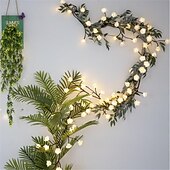 cheap Battery String Lights-Elegant Wedding Reception Party 6M LED String Light Artificial Green Leaf Ivy Vine, Battery-Powered Decorative Lighting for Christmas,  Home, Wedding, Valentine&#039;s Day &amp; Garden Decor
