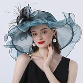 voordelige Feesthoeden-Tulle Hoed Mode Vintage Stijl Elegant Luxe Organza Hoeden Hoofdbedekking met Strikbloem Trim 1 PC Bruiloft Paardenrace Melbourne Cup Dames Dag Hoofddoek om indruk te maken Race Dag Jurk 2025