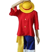 cheap Anime Costumes-Monkey D. Luffy Anime Cosplay Costume Outfits Cosplay Suits Halloween Carnival Masquerade Top Pants Belt For Men's Adults