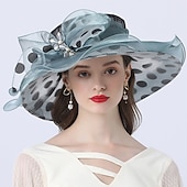 cheap Party Hats-Hats Headwear Tulle Organza Bucket Hat Straw Hat Sun Hat Wedding Outdoor Melbourne Cup Fashion Vintage Style With Bowknot Flower Headpiece Headwear dress to impress Hats Race Day Dress