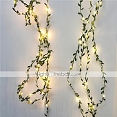 cheap Battery String Lights-Elegant Wedding Party Reception 5M 50LED Tiny Green Leaves Garland Fairy Lights - LED Copper Wire String Lights for Home Decor, Warm White (Battery Powered, Batteries Not Included)