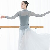 preiswerte Ballettbekleidung-Atmungsaktives Balletttop Split Joint Damen Training Performance Langarm Tüll