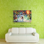 cheap Landscape Paintings-Oil Painting 100% Handmade Hand Painted Wall Art On Canvas A Family Of Four Holds An Umbrella Abstract Landscape Vintage Traditional Home Decoration Decor Rolled Canvas No Frame Unstretched