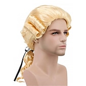 baratos Perucas Históricas-Peruca Cosplay Juiz Perucas Cosplay Masculinas e Femininas Assimétricas Fibra Resistente ao Calor Cacheada Loiro Preto Branco Peruca de Anime  Cosplay  Festa  Charmosa  Perucas de Halloween Comuns