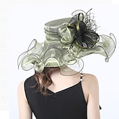 voordelige Feesthoeden-Tulle Hoed Mode Vintage Stijl Elegant Luxe Organza Hoeden Hoofdbedekking met Strikbloem Trim 1 PC Bruiloft Paardenrace Melbourne Cup Dames Dag Hoofddoek om indruk te maken Race Dag Jurk 2025
