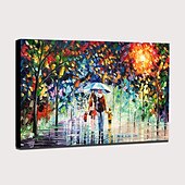 cheap Landscape Paintings-Oil Painting 100% Handmade Hand Painted Wall Art On Canvas A Family Of Four Holds An Umbrella Abstract Landscape Vintage Traditional Home Decoration Decor Rolled Canvas No Frame Unstretched