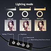 お買い得  リングライト-LEDリングライトランプ6&quot;15cmデスクトップ三脚スタンドYouTubeビデオメイク用tiktokミニLEDカメラライト、携帯電話ホルダー付き、3つのライトモード&amp;amp; 11輝度レベル