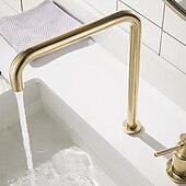 abordables Classiques-Robinet de lavabo de salle de bain, finition noir/chrome/or brossé/or rose répandu mitigeur de lavabo à deux trous mitigeur de lavabo robinet de salle de bain avec interrupteur chaud et froid