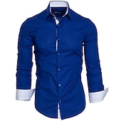 cheap Men's Dress Shirts-Men's Dress Shirt Collared Shirt Button Up Shirt Plain Wedding Valentine's Day Black White Red Navy Blue Long Sleeve Collar Summer Spring Clothing Apparel Patchwork