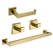 economico Set di accessori da bagno-set di accessori per il bagno, set di ferramenta da parete in acciaio inossidabile dorato spazzolato, inclusi 2 ganci per accappatoio, 1 porta carta igienica, 1 portasciugamani