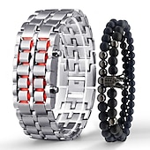 cheap Digital Watches-Wristwatches For Men Lava Iron Samurai Metal Bracelet Lava Watch LED Digital Watch Gifts for Male Boy Sport Creative Clock