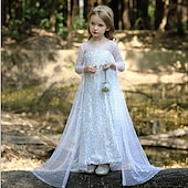 abordables Costumes pour filles-La Reine des neiges Princesse Elsa Robe Robe de demoiselle d&#039;honneur Combinaison A-ligne Robe à Motifs Cosplay de Film for Fille Journée des enfants Mascarade Mariage robe demoiselle d honneur