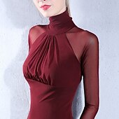 billige Ballroomkjoler-Ballroom-dans Topp Ruchiing Dame Ytelse Langermet Chinlon