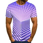 お買い得  3D Tシャツ-男性用 グラフィック 幾何学模様 3D シャツ Tシャツ 半袖 Tシャツ ラウンドネック シャツ ストリートファッション 誇張された デザイナー 祝日 お出かけ パープル 衣類 プラスサイズ S M L XL 2XL 3XL 4XL