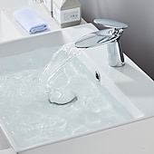 economico Classici-Rubinetto per lavabo da bagno, rubinetti per vasca da bagno in stile moderno monoforo a cascata in ottone con acqua calda e fredda