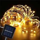 olcso Napelemes-kültéri napfény fény napenergia led tündér húr lámpák 10m 20m ip65 ünnepi fények 100leds 200leds karácsonyi újévi koszorú dekoráció meleg fehér világítás led napkert fény